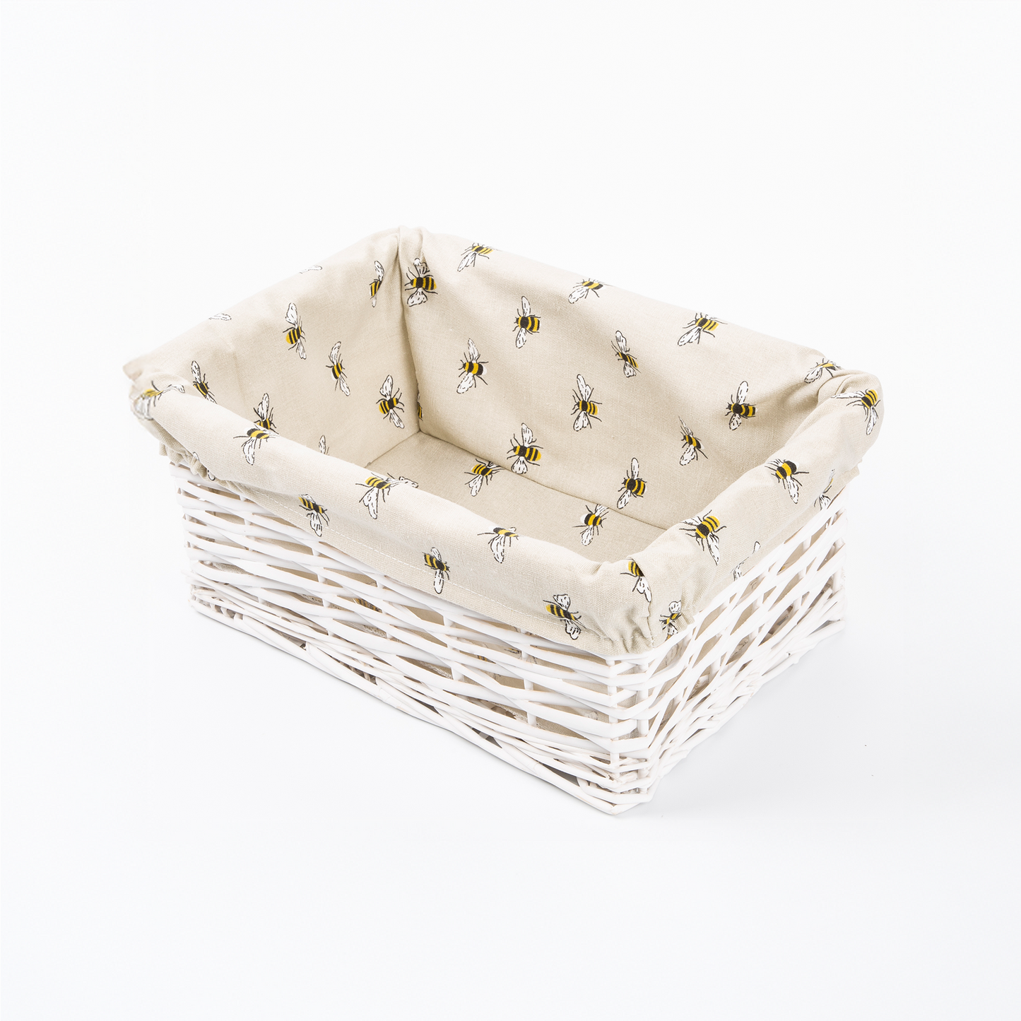 White Wicker Storage Basket with Bee-patterned Lining