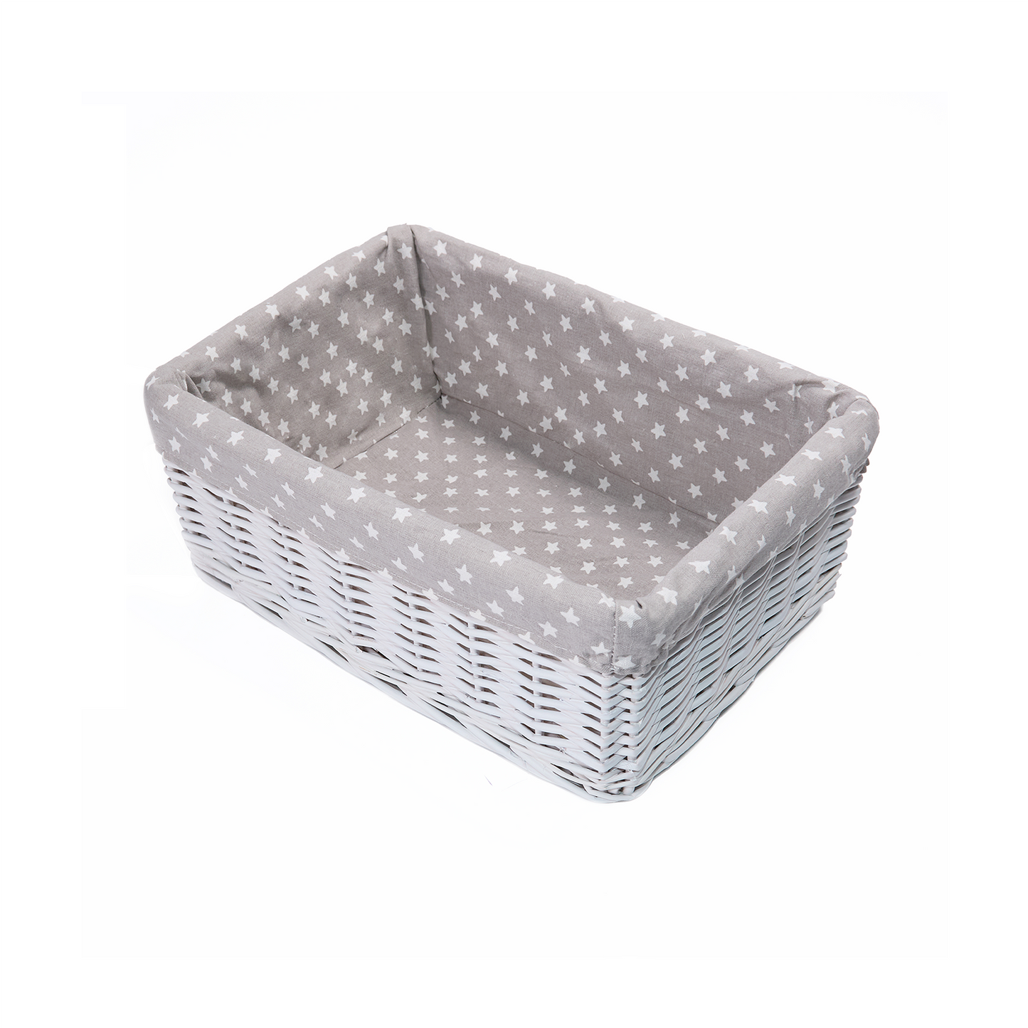 White Wicker Storage Basket with Star Pattern Lining - 3 Sizes
