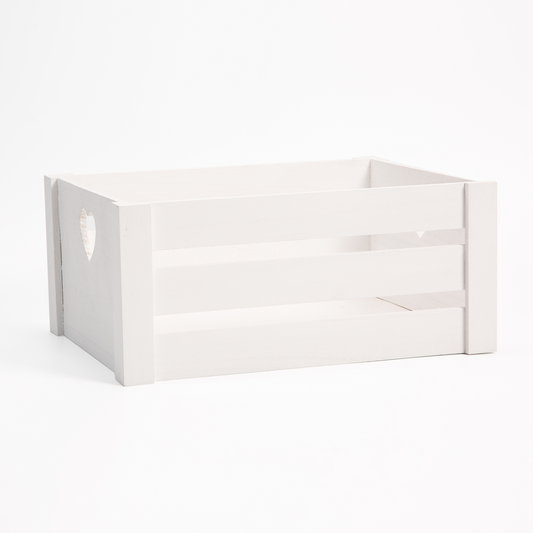 White Heart Cut-out Slatted Wooden Crate - 3 Sizes