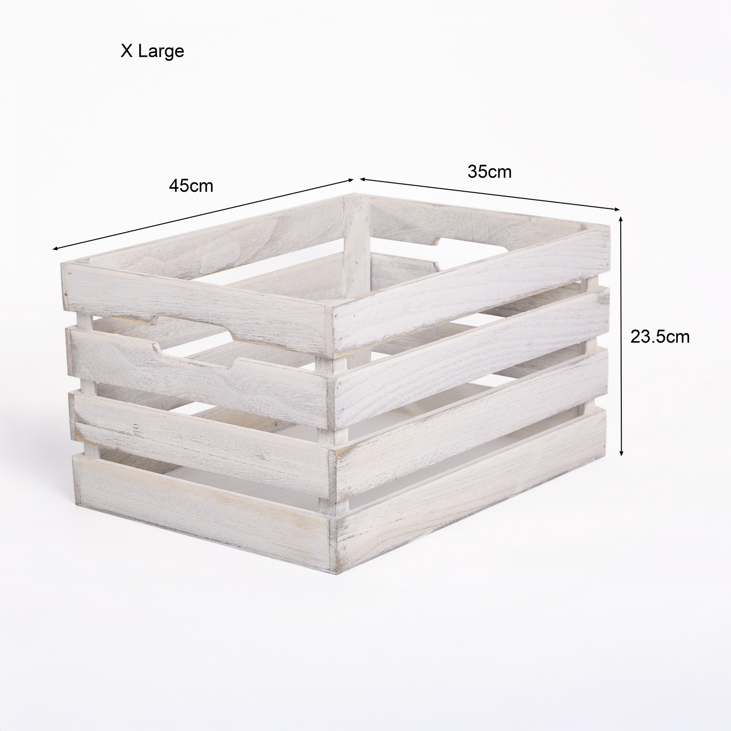 White Wash Slatted Wooden Storage Crate - 3 Sizes