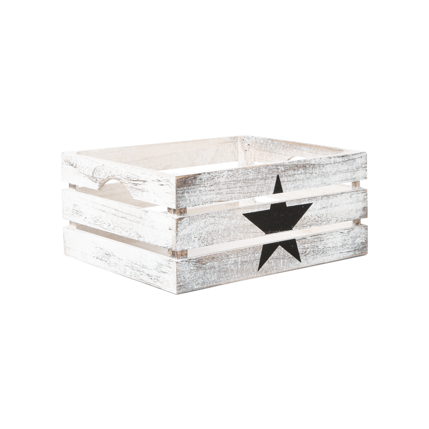 White Wash Star Pattern Wooden Crate - 3 Sizes