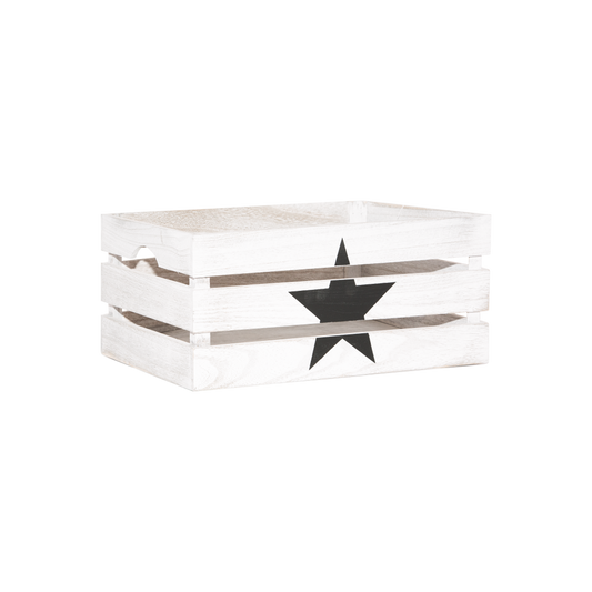 White Wash Star Pattern Wooden Crate - 3 Sizes