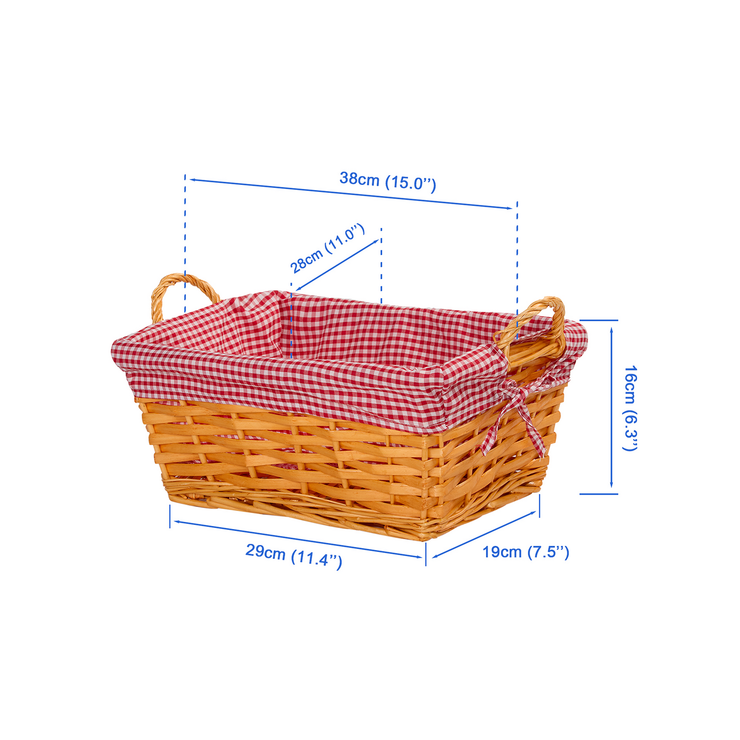 Wicker Basket with Plaid Liner and Handles