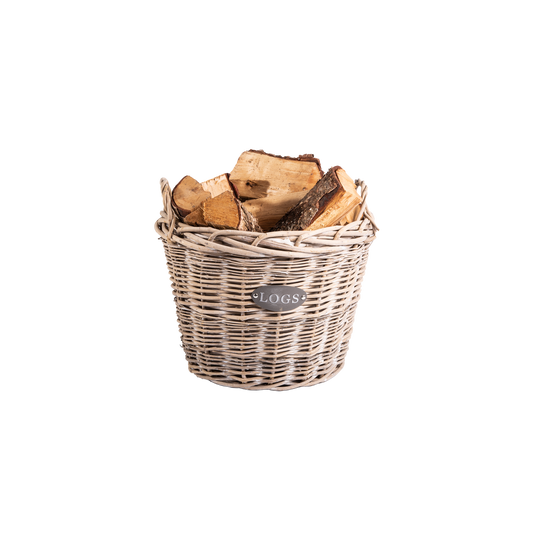 Antique Wash Round Wicker Log Basket with Lining