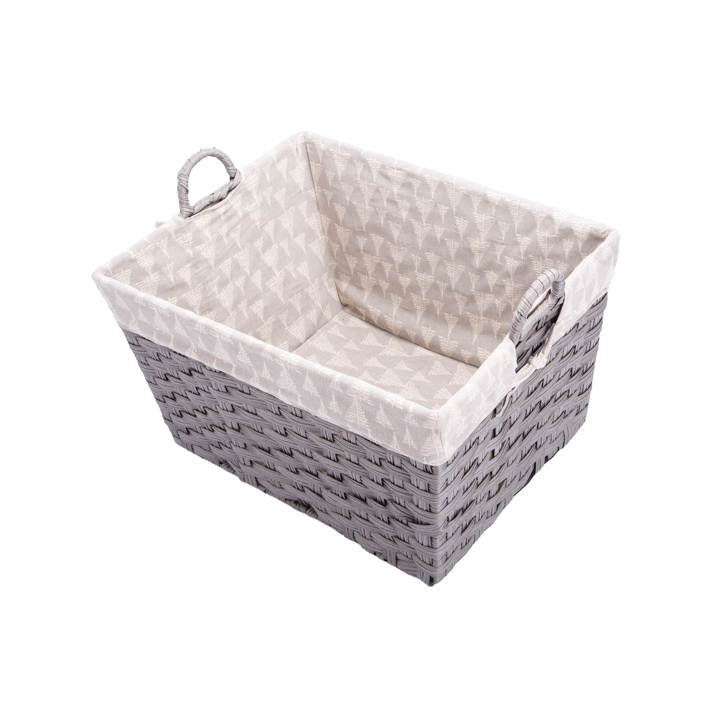 Grey Wicker-Style Storage Basket with Tree Pattern Lining