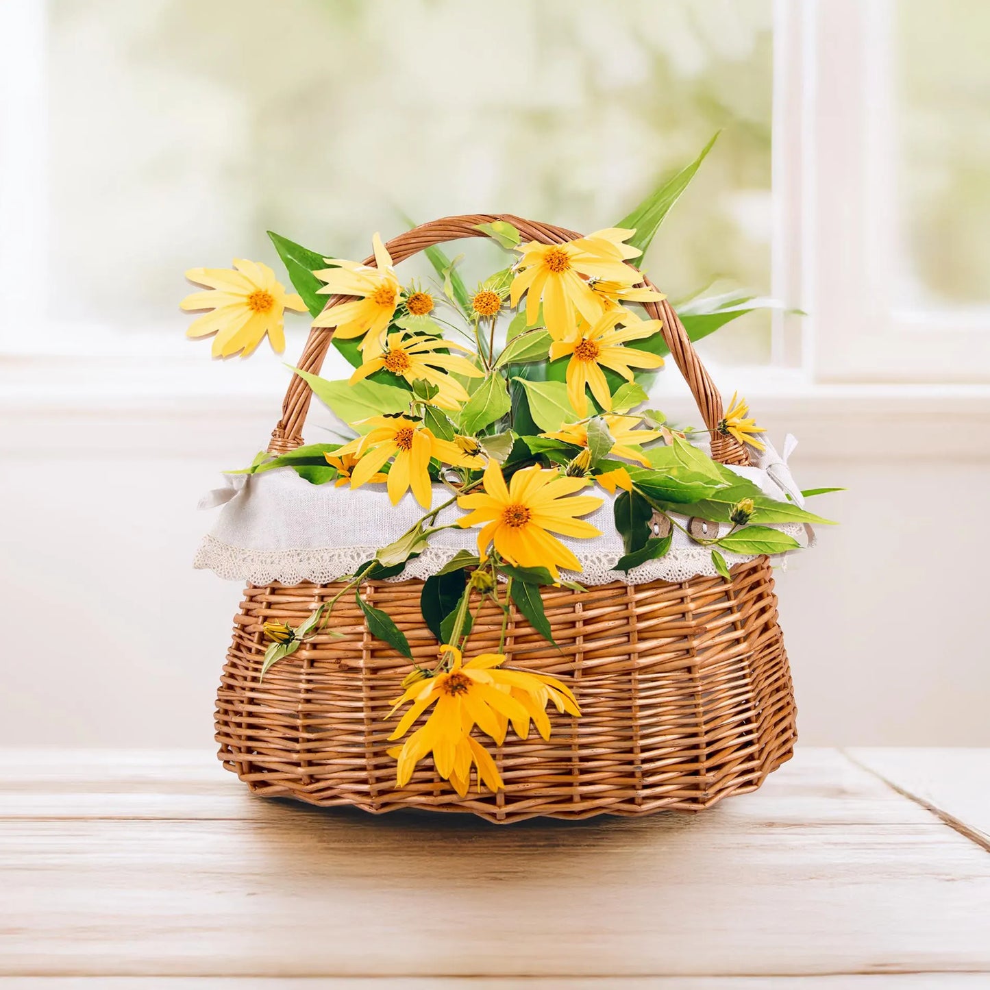 Light Steamed Coracle Wicker Shopper Basket with Lace Lining- Pack of 2