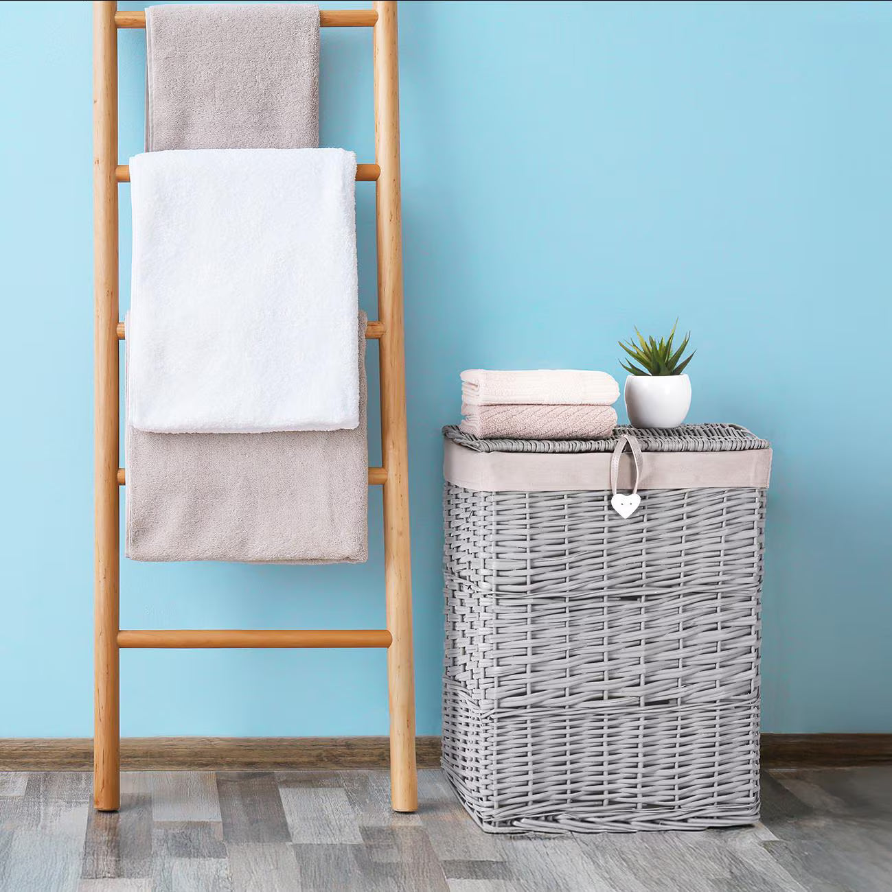 Grey Rectangular Wicker Laundry Basket with Lining -Set (L+S)