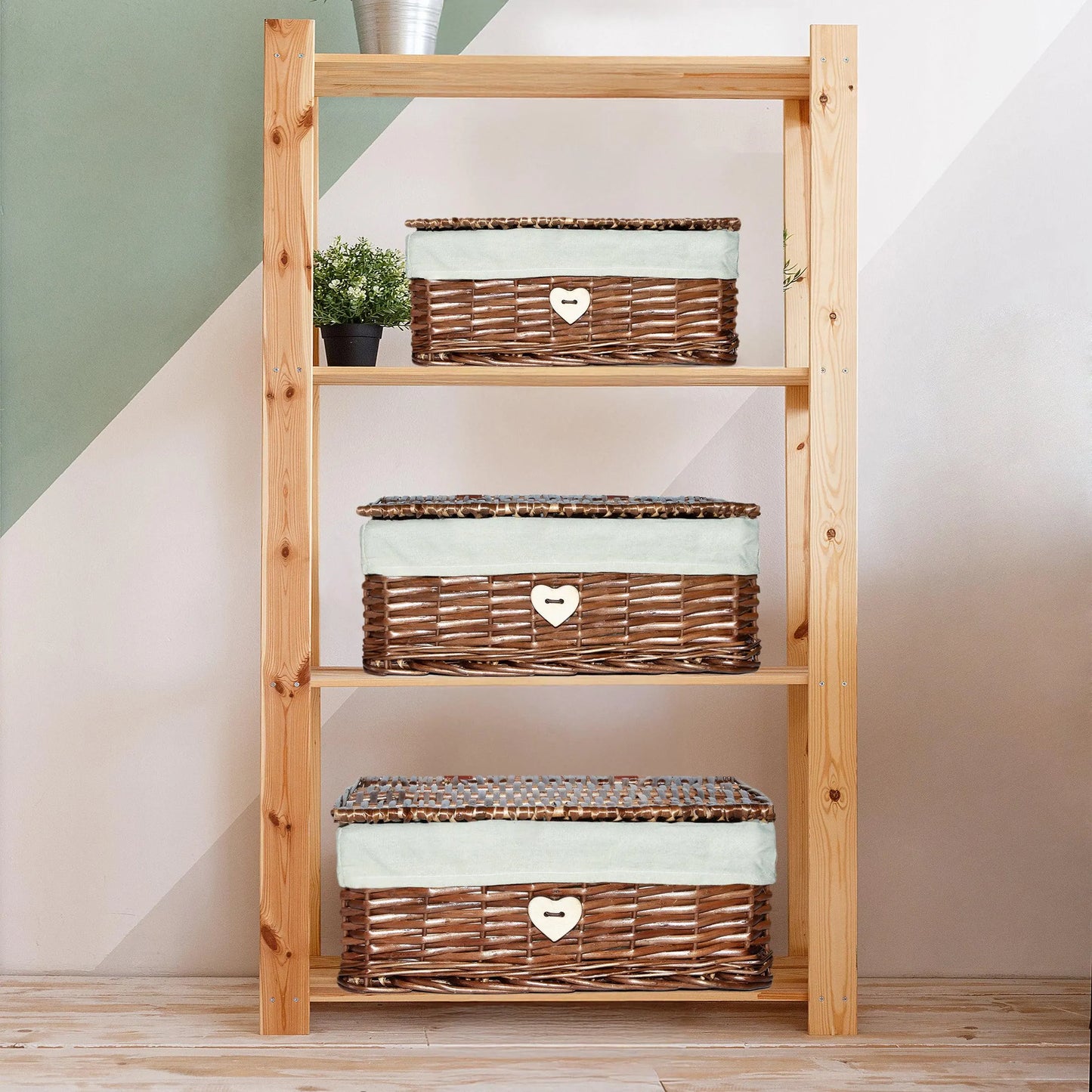Brown Wicker Storage Hamper Basket with Lining – Short Version - Set (L+M+S)