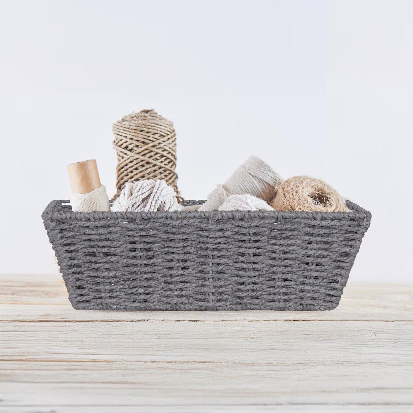 Paper Rope Storage Hamper Basket - Grey / Beige / White- Pack of 5