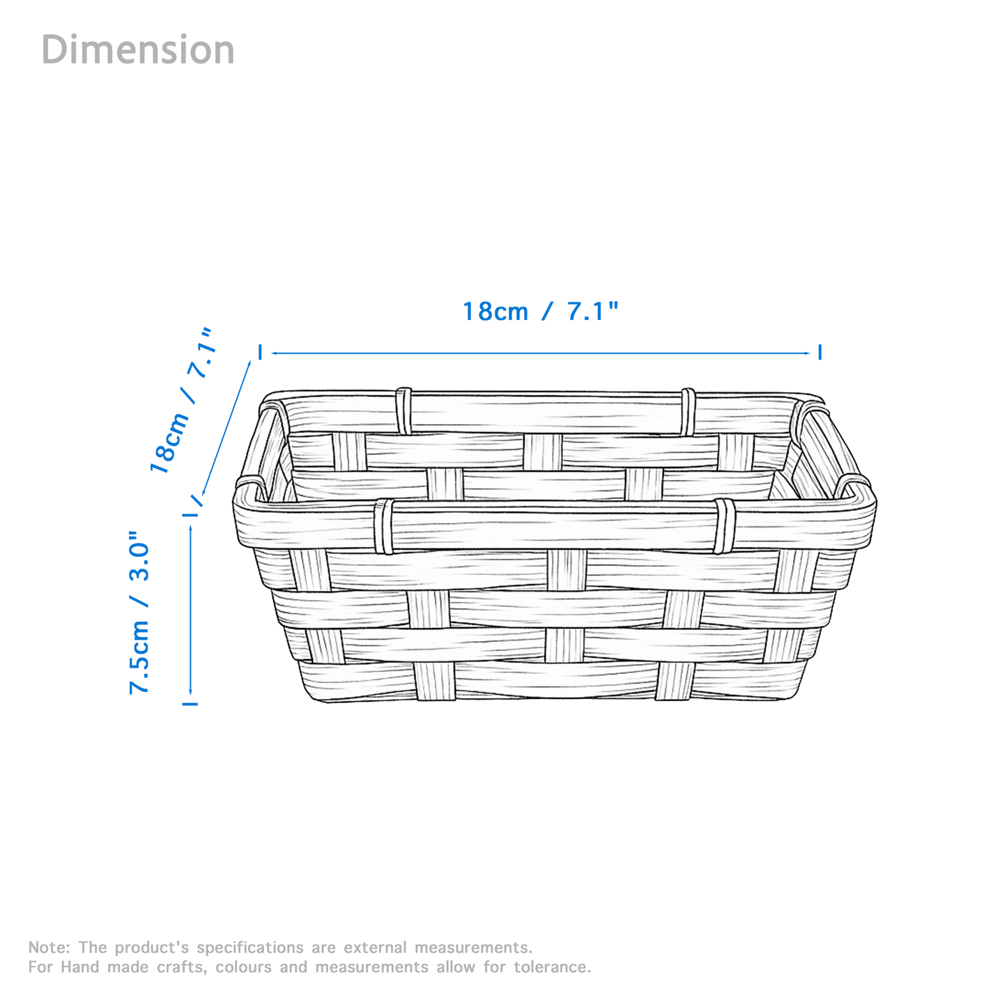 18cm Square Bamboo Packing Basket Tray