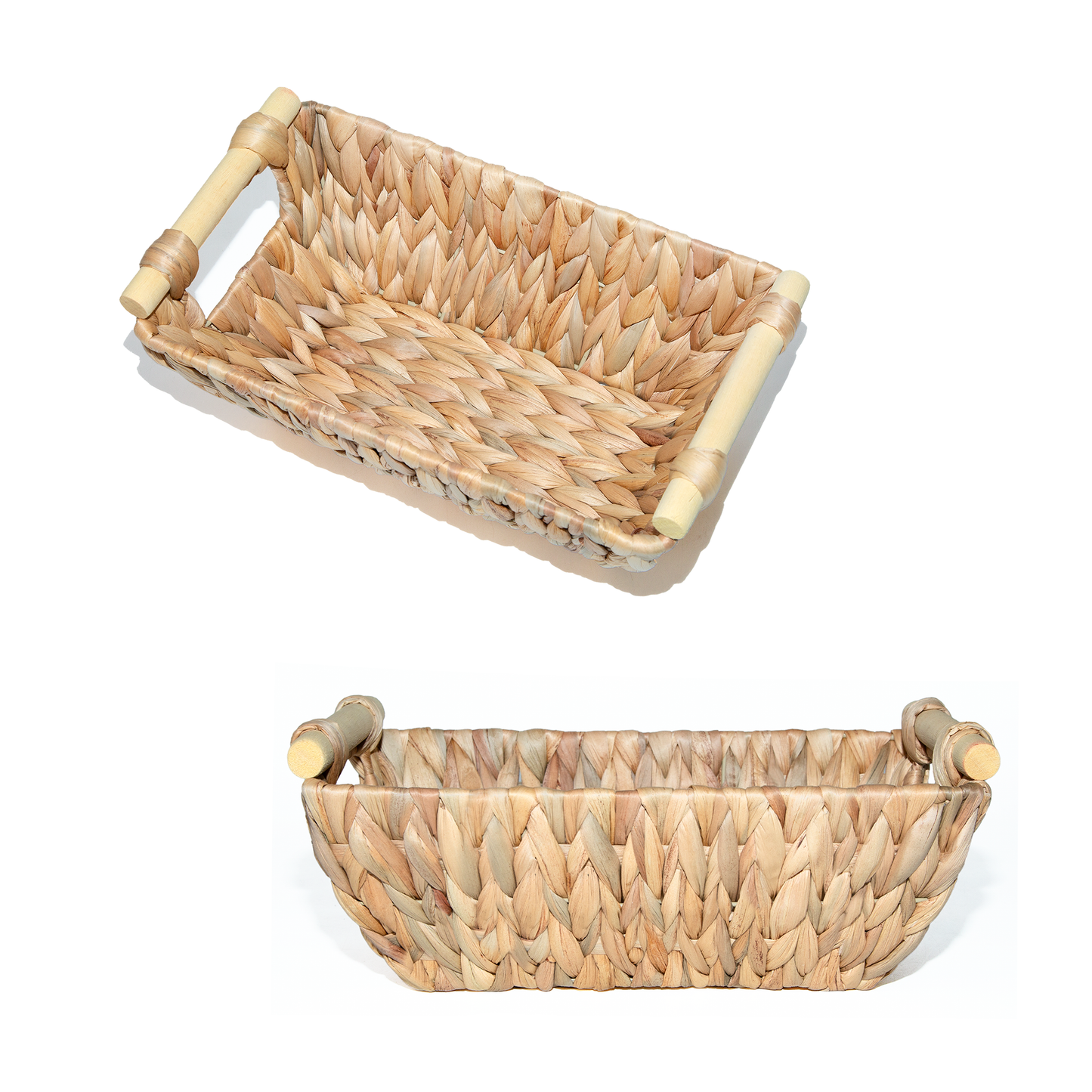 Water Hyacinth Tapered Storage Basket with Wooden Handle