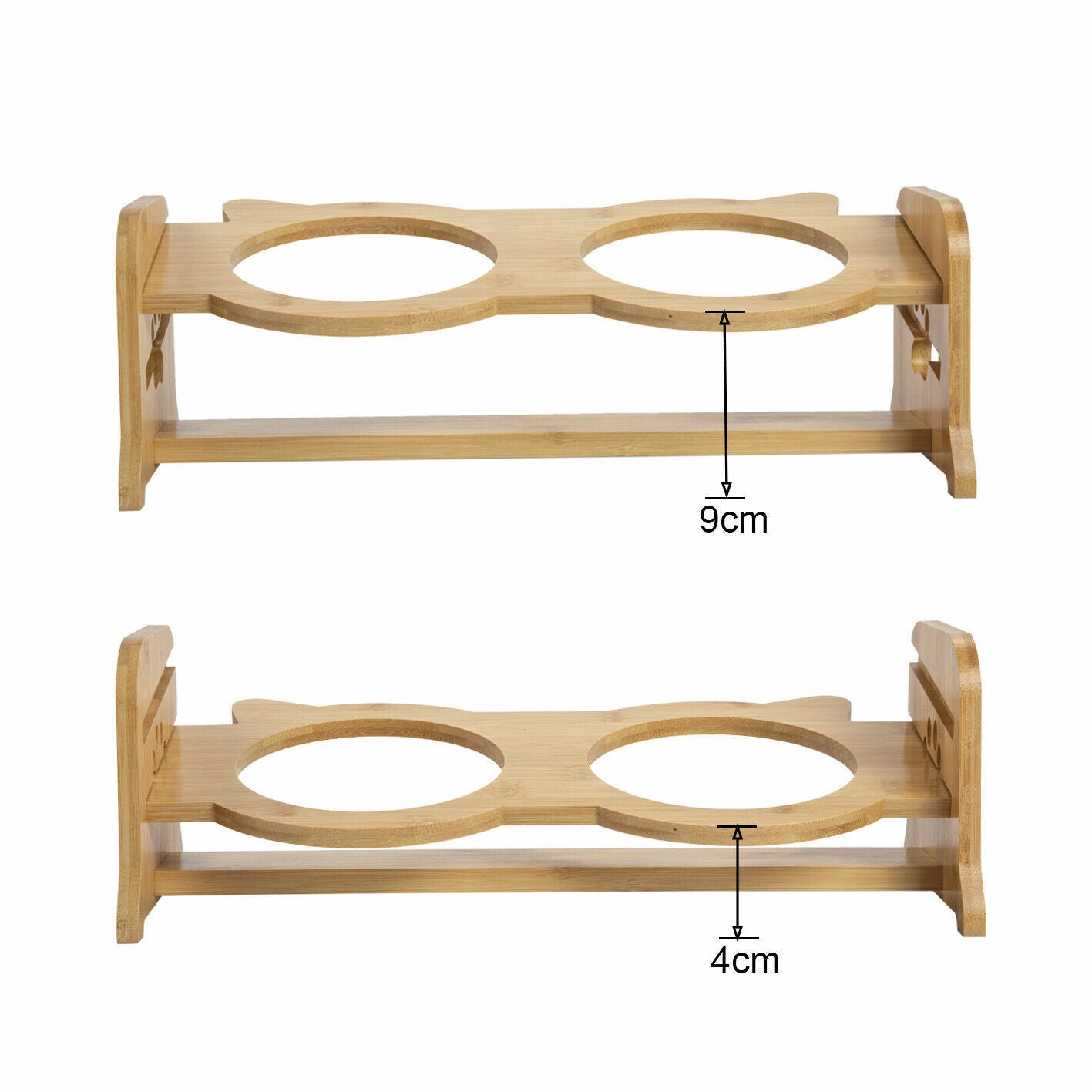 Bamboo Adjustable Feeding Station with White Ceramic Bowls
