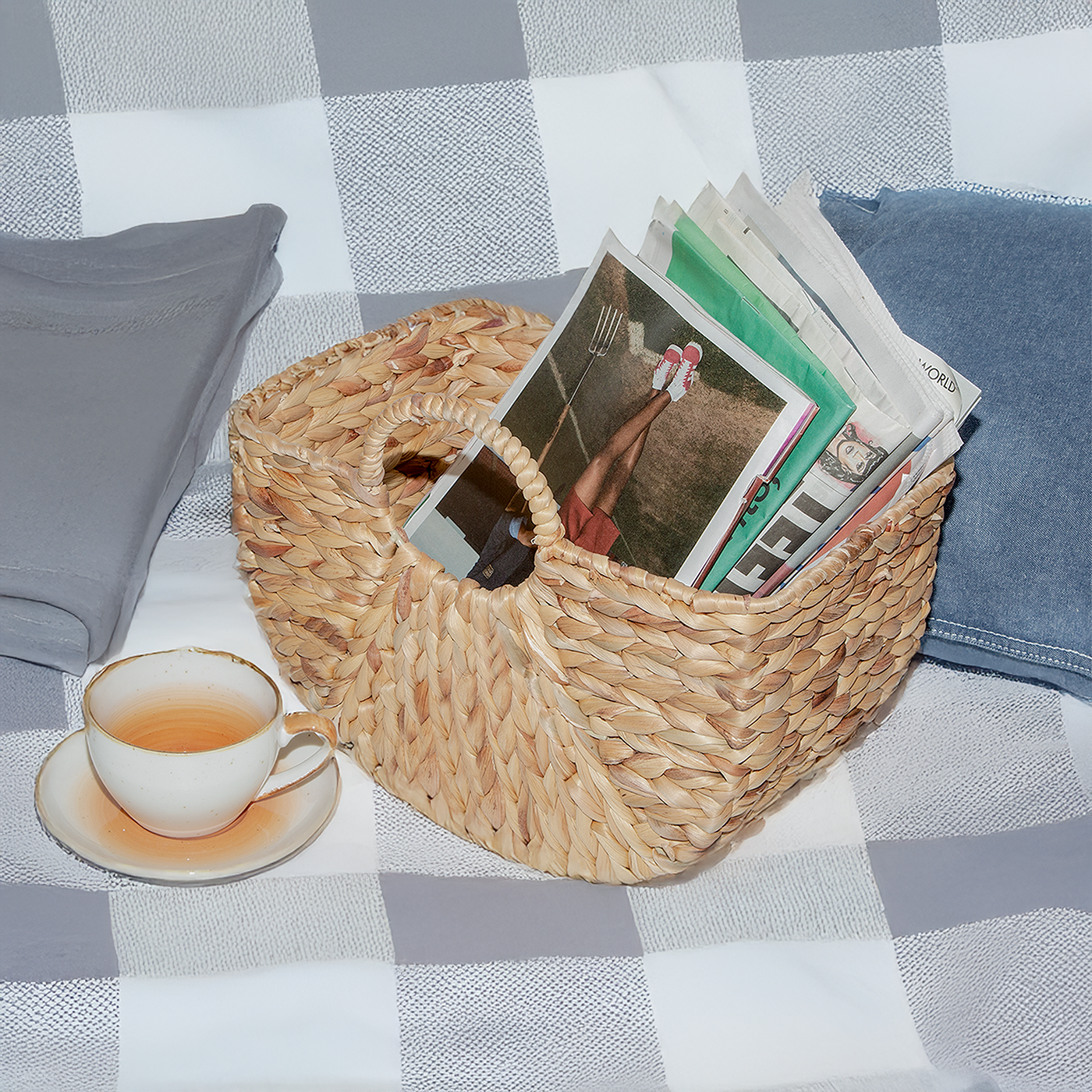 Water Hyacinth Woven Blanket Basket with Handle - 3 Sizes