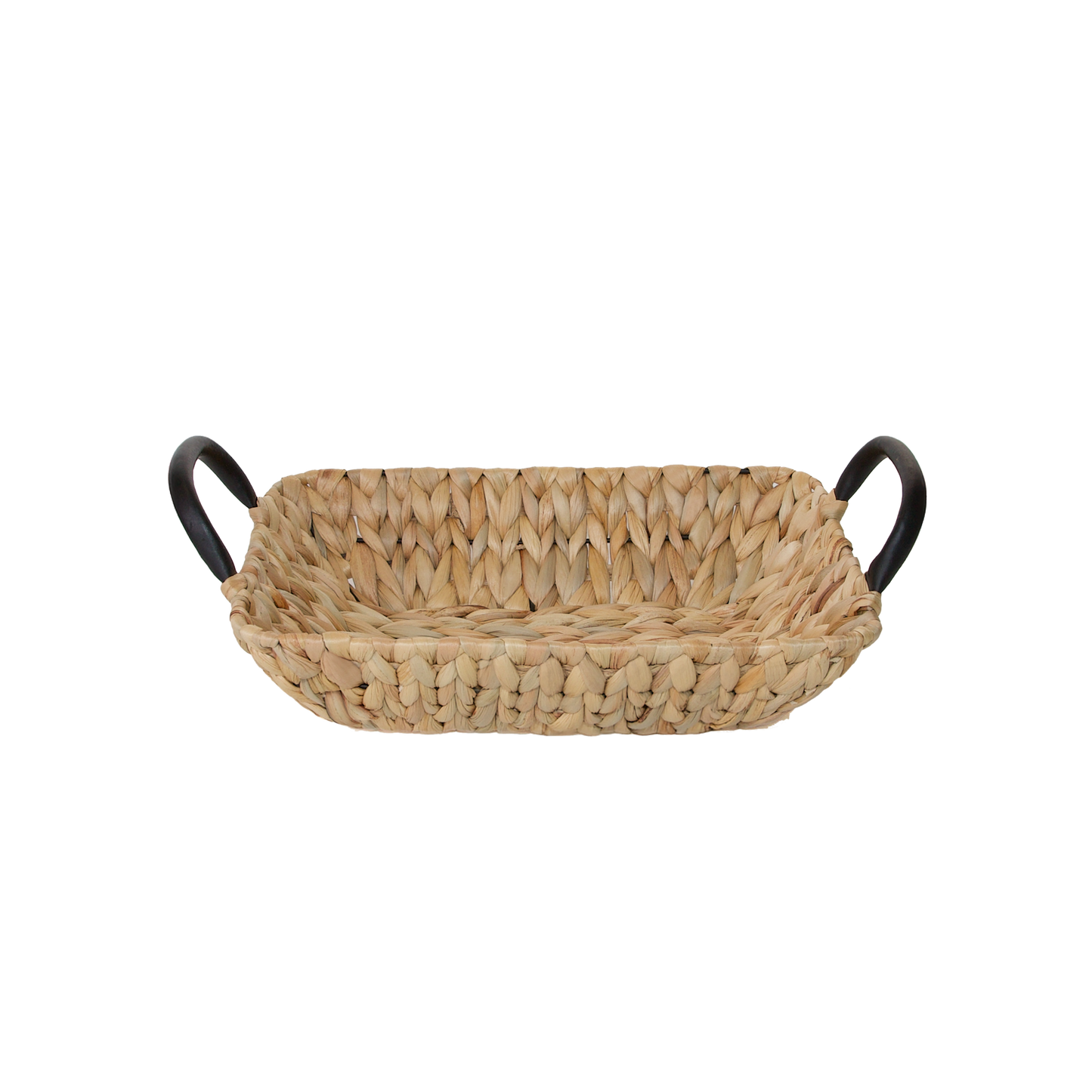 Water Hyacinth Rectangular Basket Tray with Black Handle - 3 Sizes