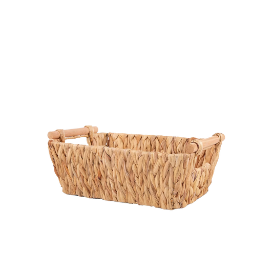 Water Hyacinth Storage Basket with Wooden Handle