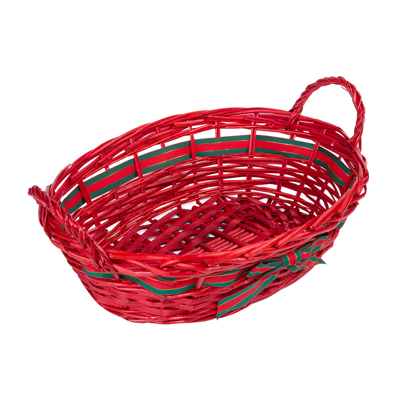 Red Oval Wicker Basket with Ribbon Decoration
