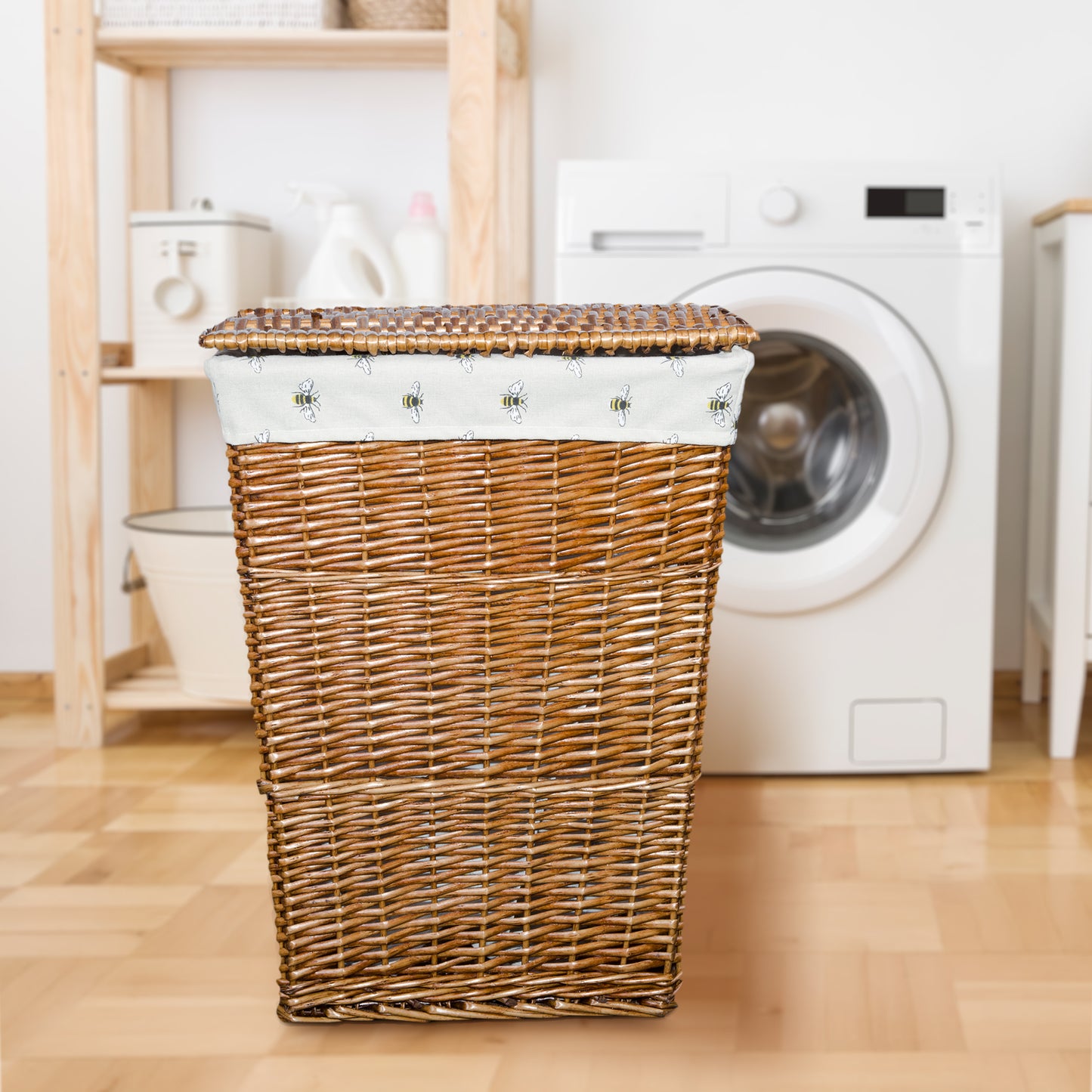 Double Steamed Wicker Laundry Basket with Bee Patterned Lining