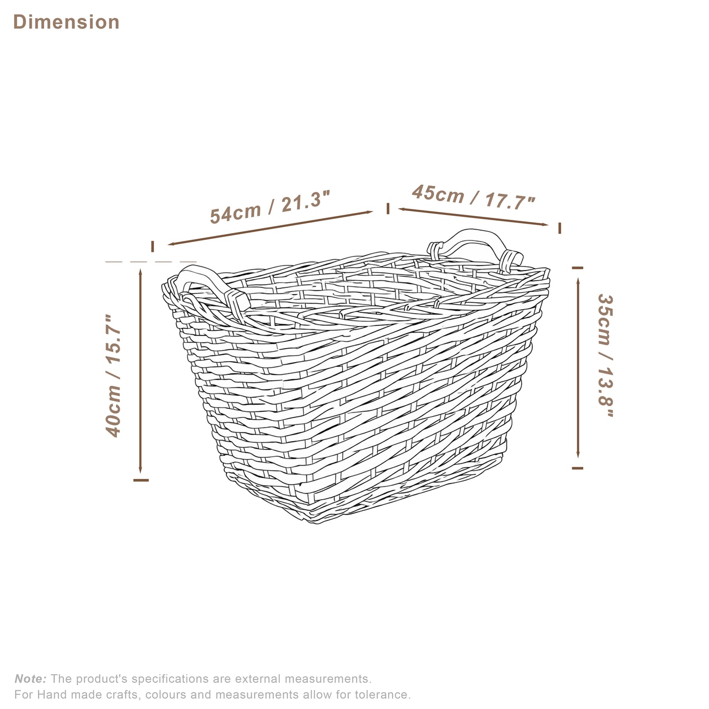 Rectangular Wicker Log Basket with Handle - Grey / Brown