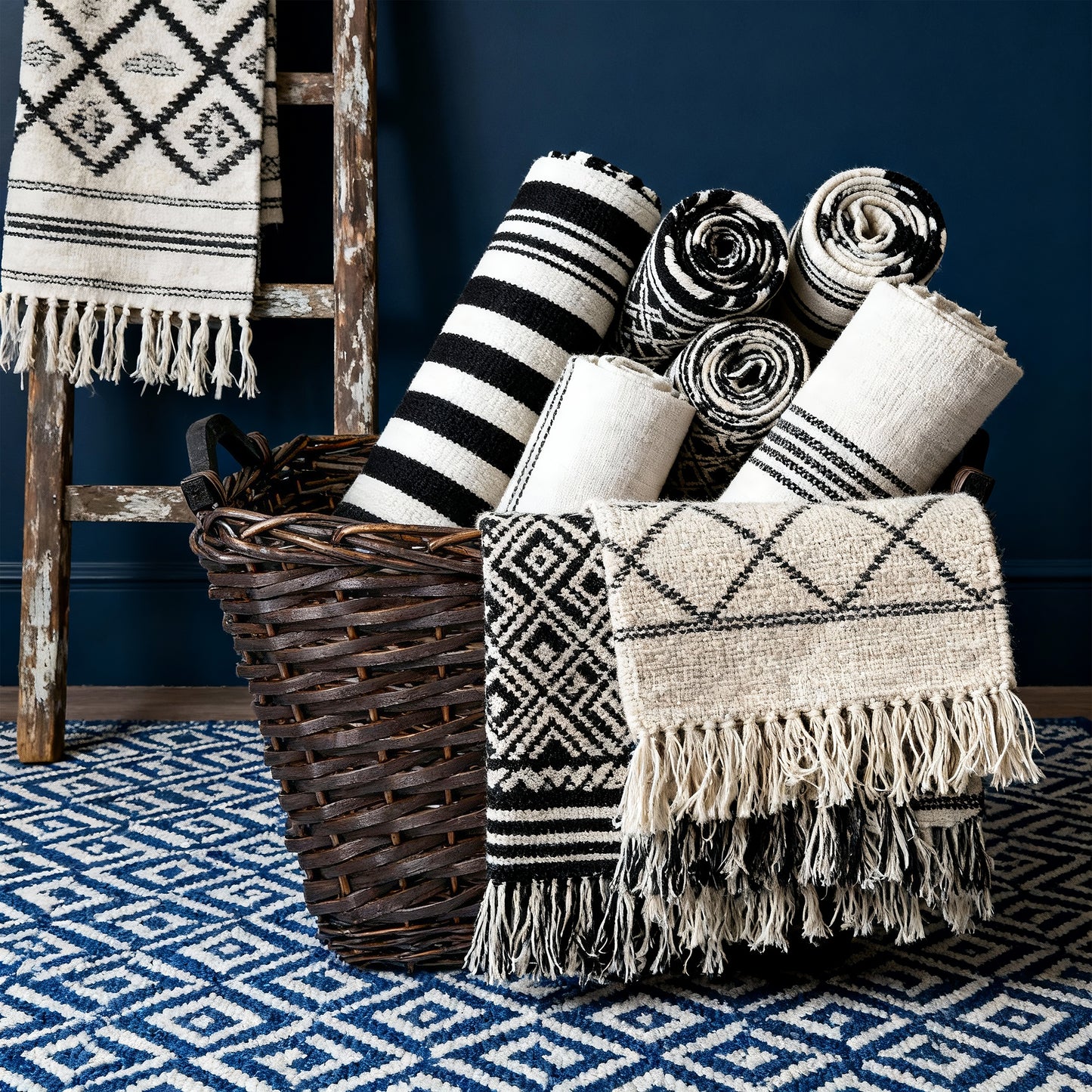 Rectangular Wicker Log Basket with Handle - Grey / Brown