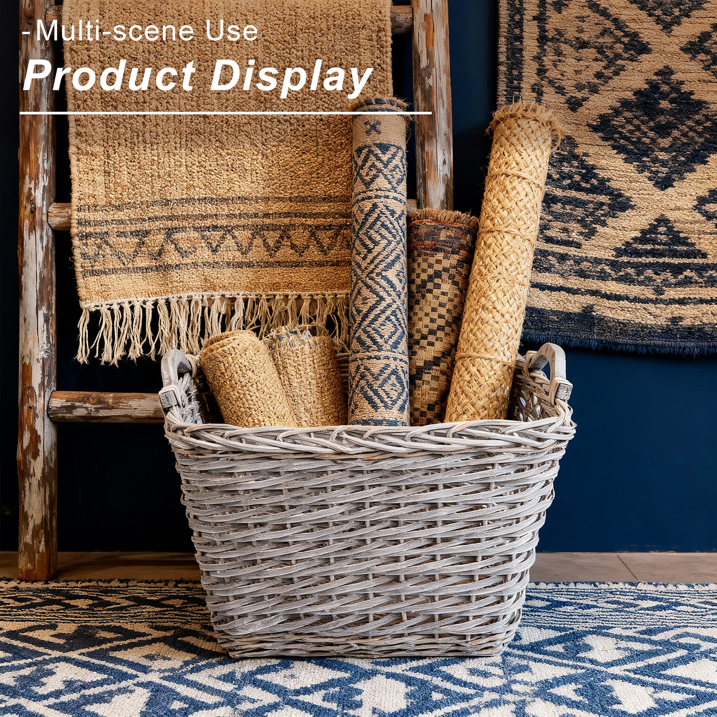 Rectangular Wicker Log Basket with Handle - Grey / Brown