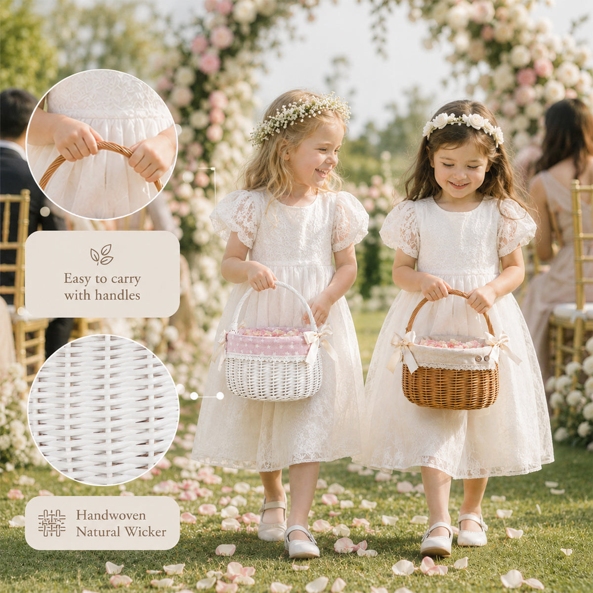 Light Steamed Coracle Wicker Shopper Basket with White Lace Lining