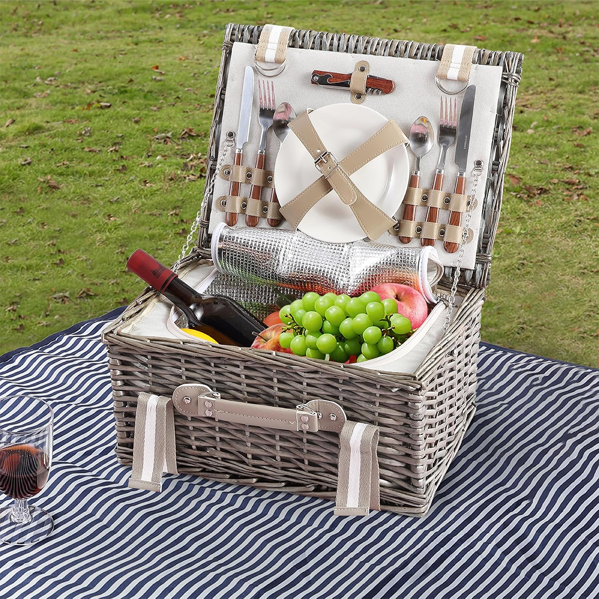 2 Person Antique Wash Picnic Wicker Hamper Basket