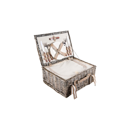 2 Person Antique Wash Picnic Wicker Hamper Basket