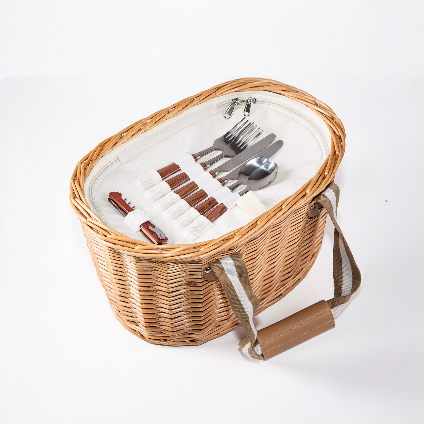 2 Person Wicker Picnic Hamper with Wooden Tabletop Lid