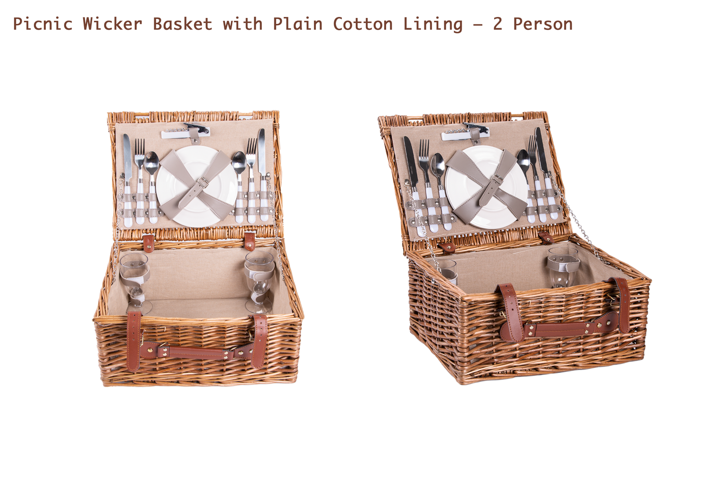 Double Steamed Picnic Wicker Hamper Basket - 2 Person / 4 Person