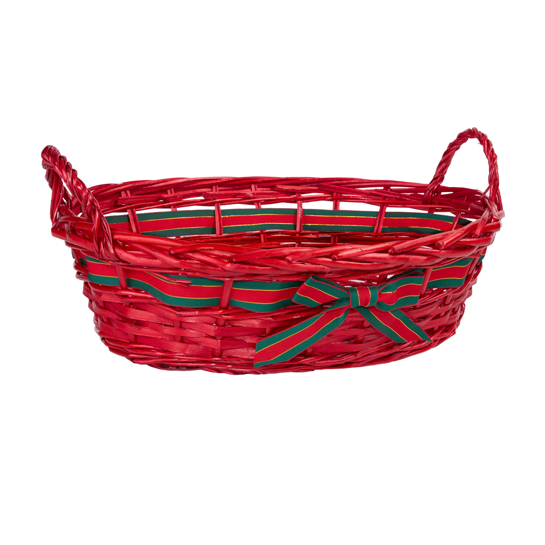 Red Oval Wicker Basket with Ribbon Decoration