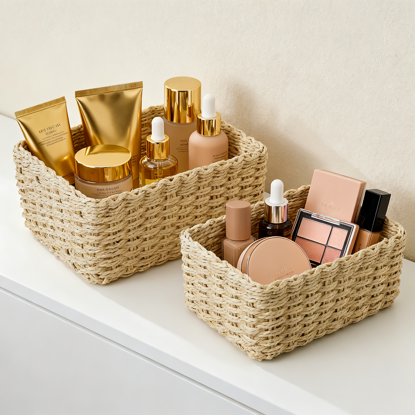 Cream Paper Rope Storage Basket Set 3