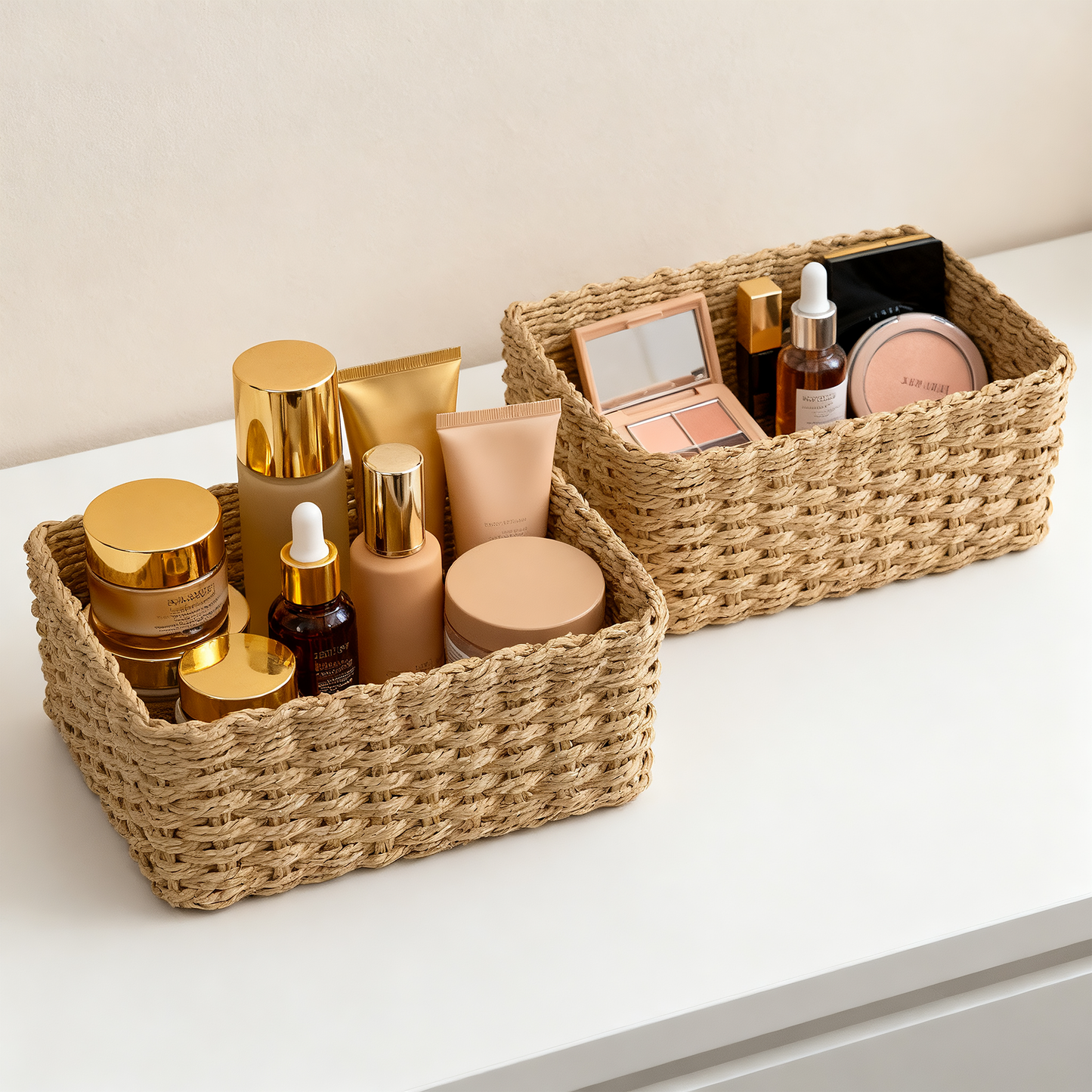 Beige Paper Rope Storage Basket Set 3