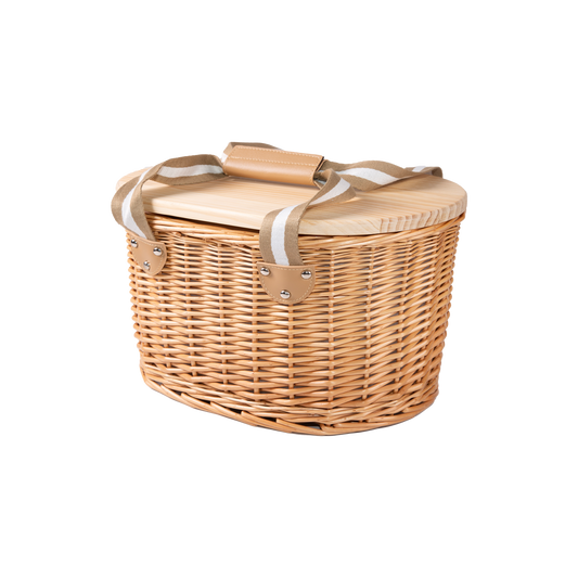 2 Person Wicker Picnic Hamper with Wooden Tabletop Lid