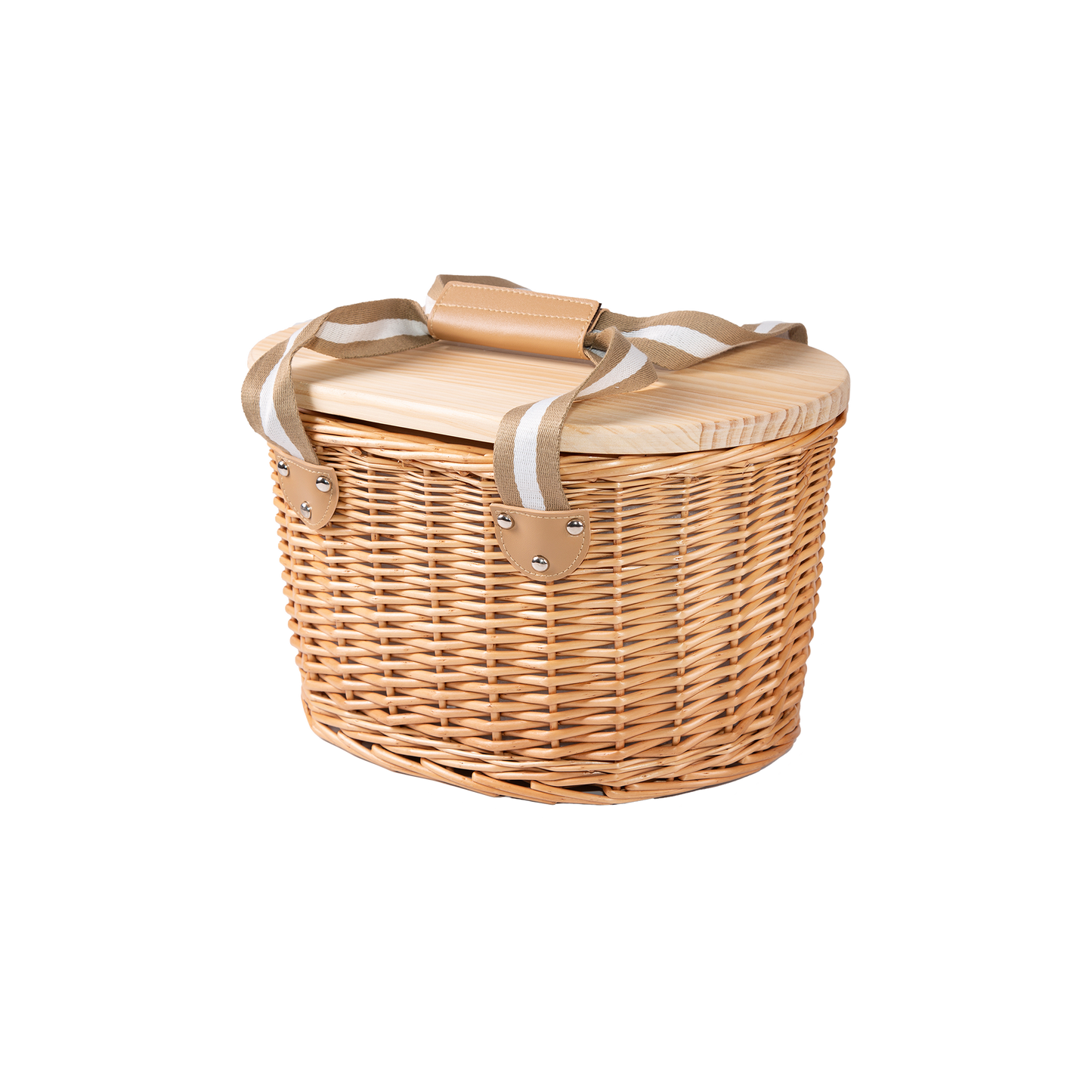 2 Person Wicker Picnic Hamper with Wooden Tabletop Lid