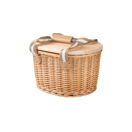 2 Person Wicker Picnic Hamper with Wooden Tabletop Lid