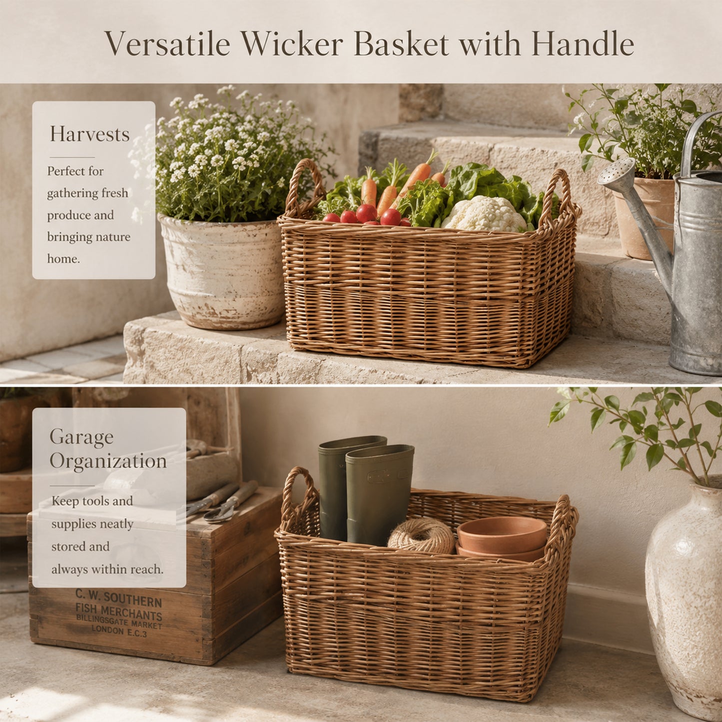 Double Steamed Rectangular Wicker Log Basket