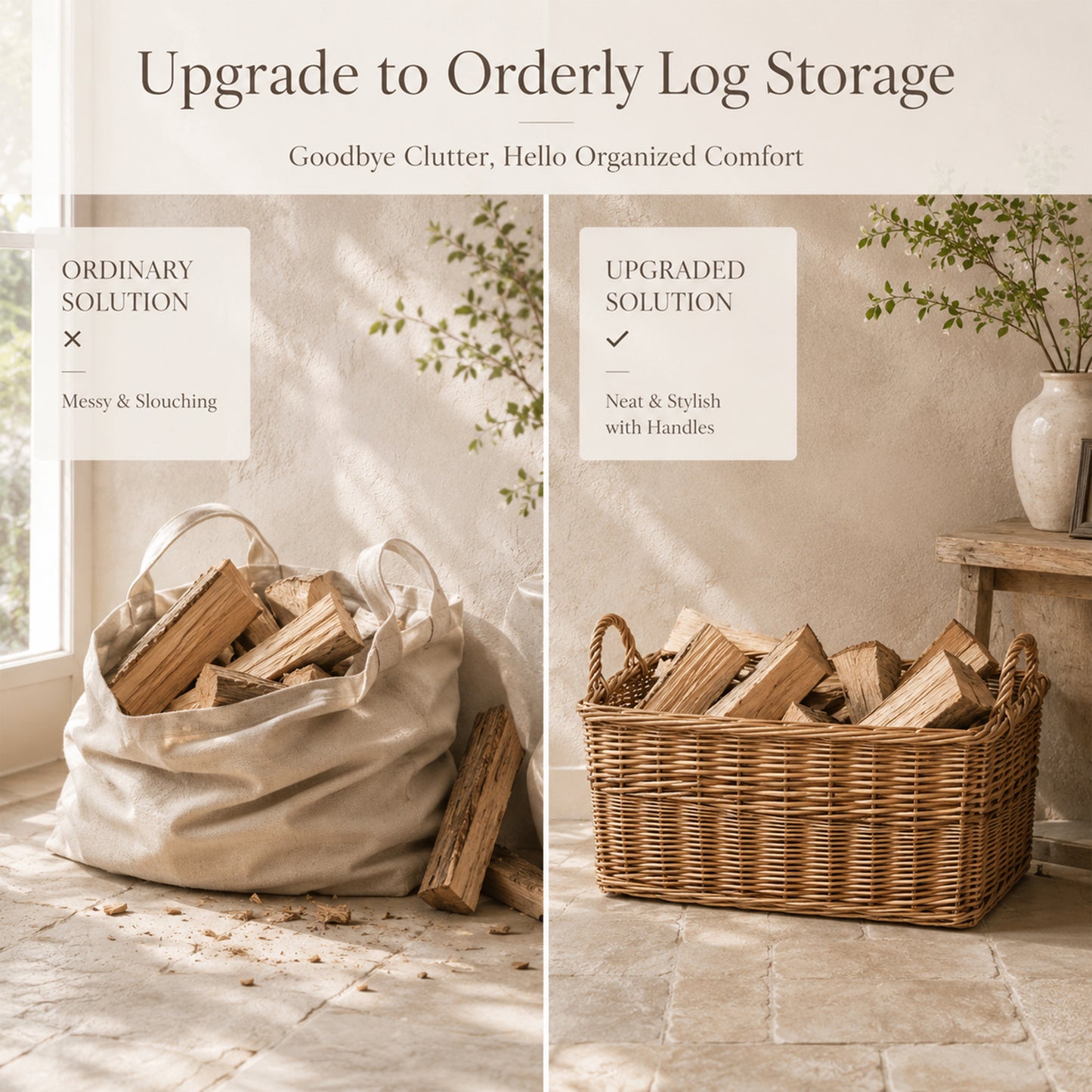 Double Steamed Rectangular Wicker Log Basket