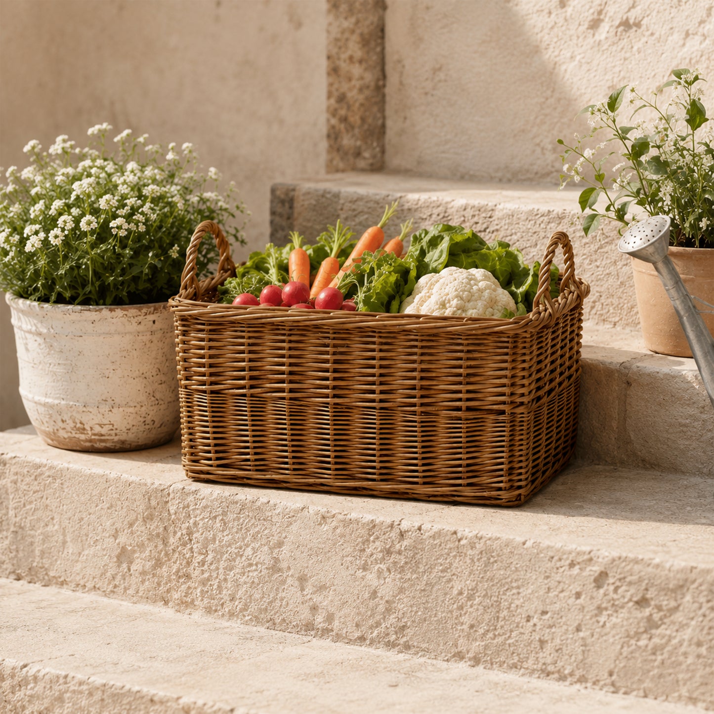 Double Steamed Rectangular Wicker Log Basket