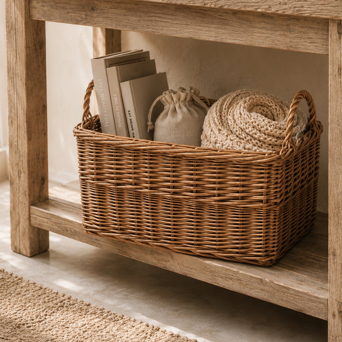 Double Steamed Rectangular Wicker Log Basket