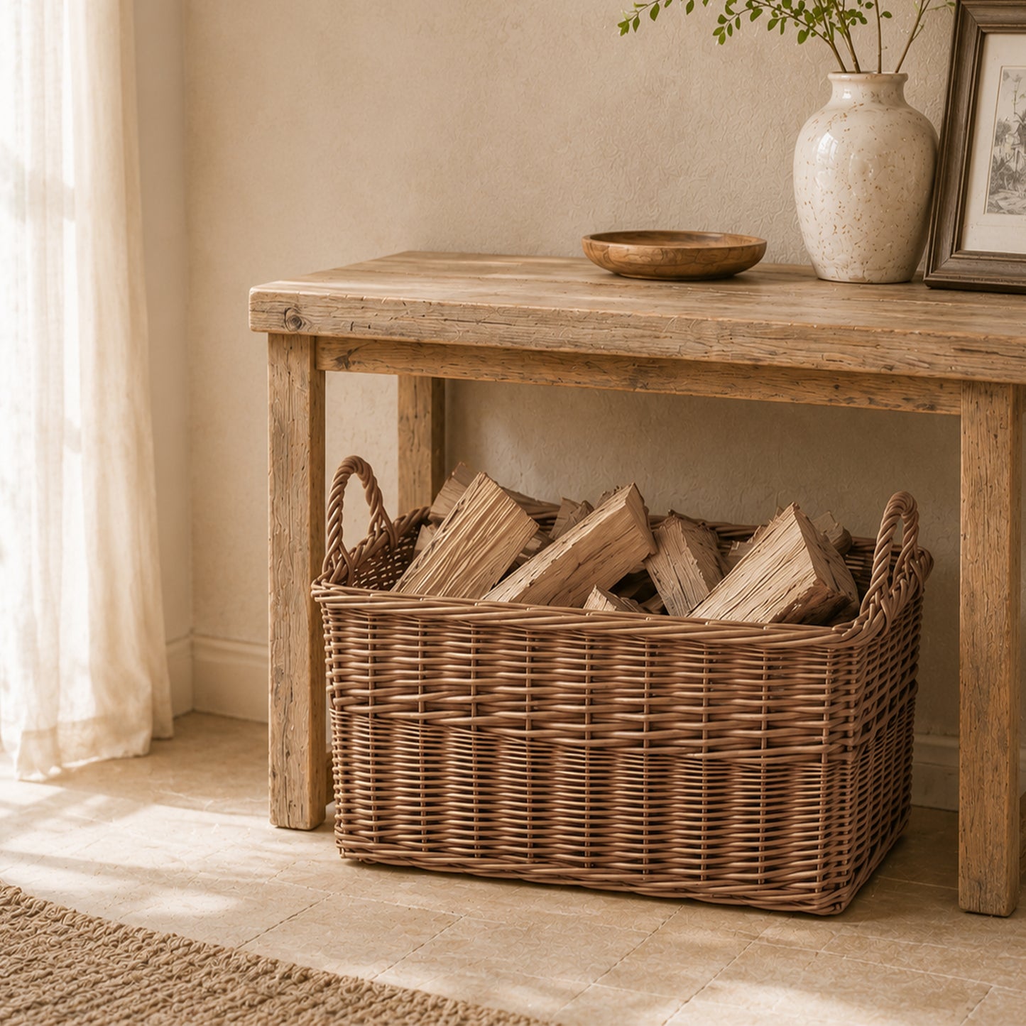 Double Steamed Rectangular Wicker Log Basket