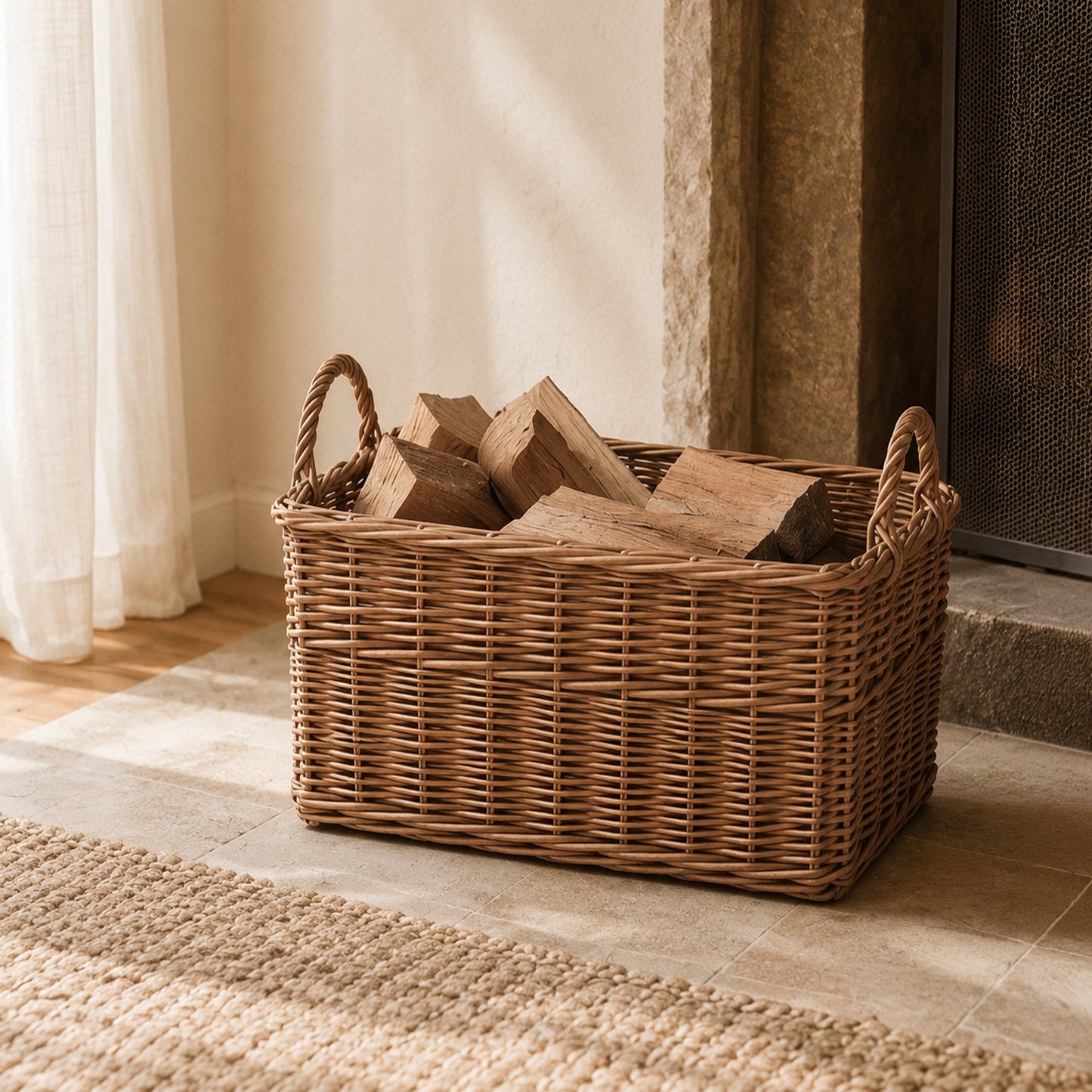 Double Steamed Rectangular Wicker Log Basket
