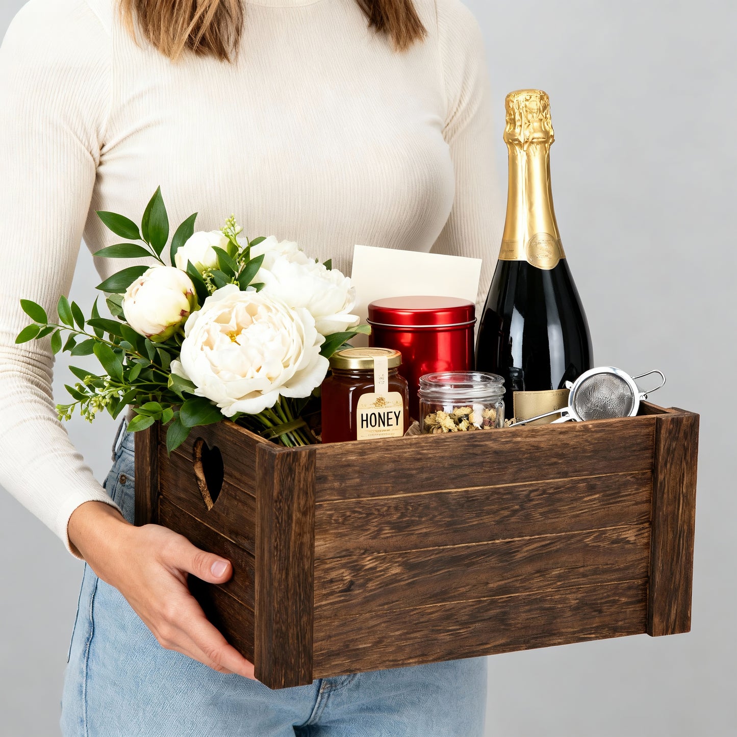 Brown Heart Cut-out Wooden Crate - 3 Sizes