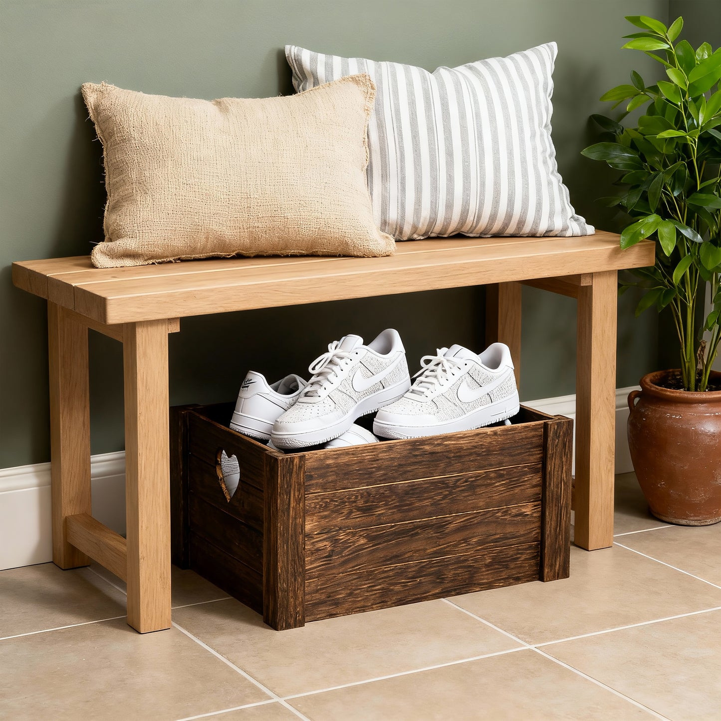 Brown Heart Cut-out Wooden Crate - 3 Sizes