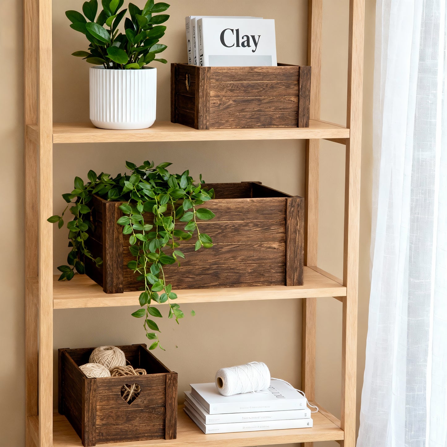 Brown Heart Cut-out Wooden Crate - 3 Sizes