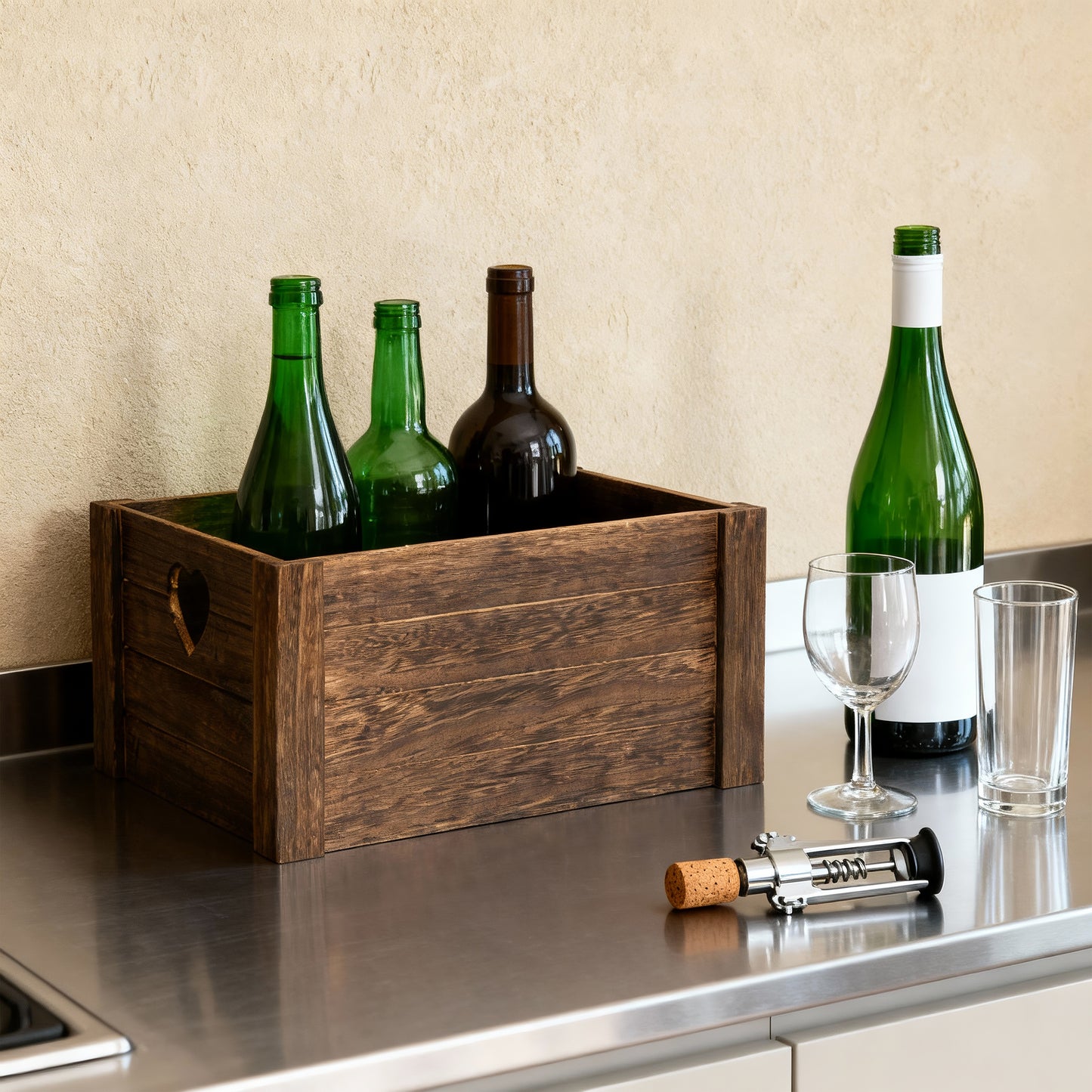 Brown Heart Cut-out Wooden Crate - 3 Sizes