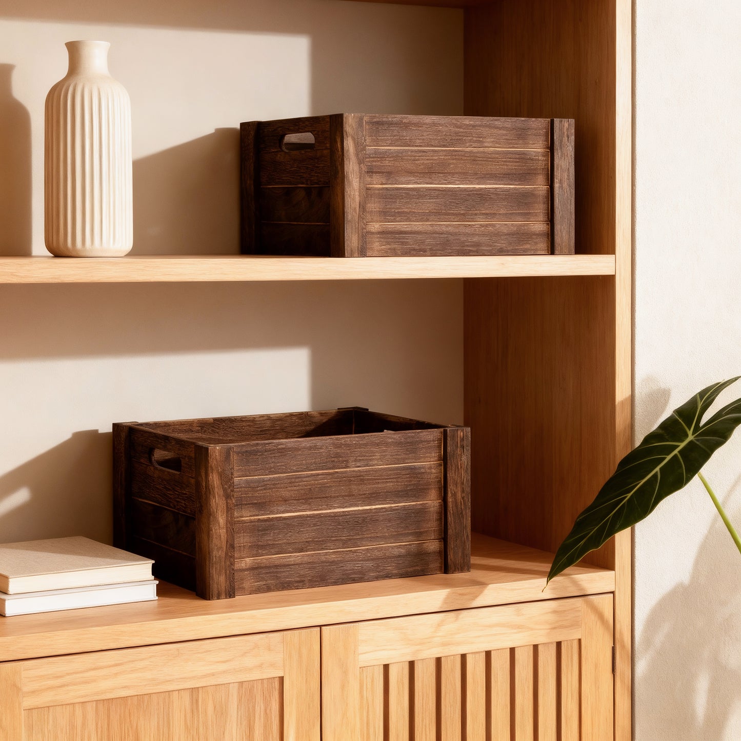 Brown Oval Cut-out Wooden Crate - 3 Sizes