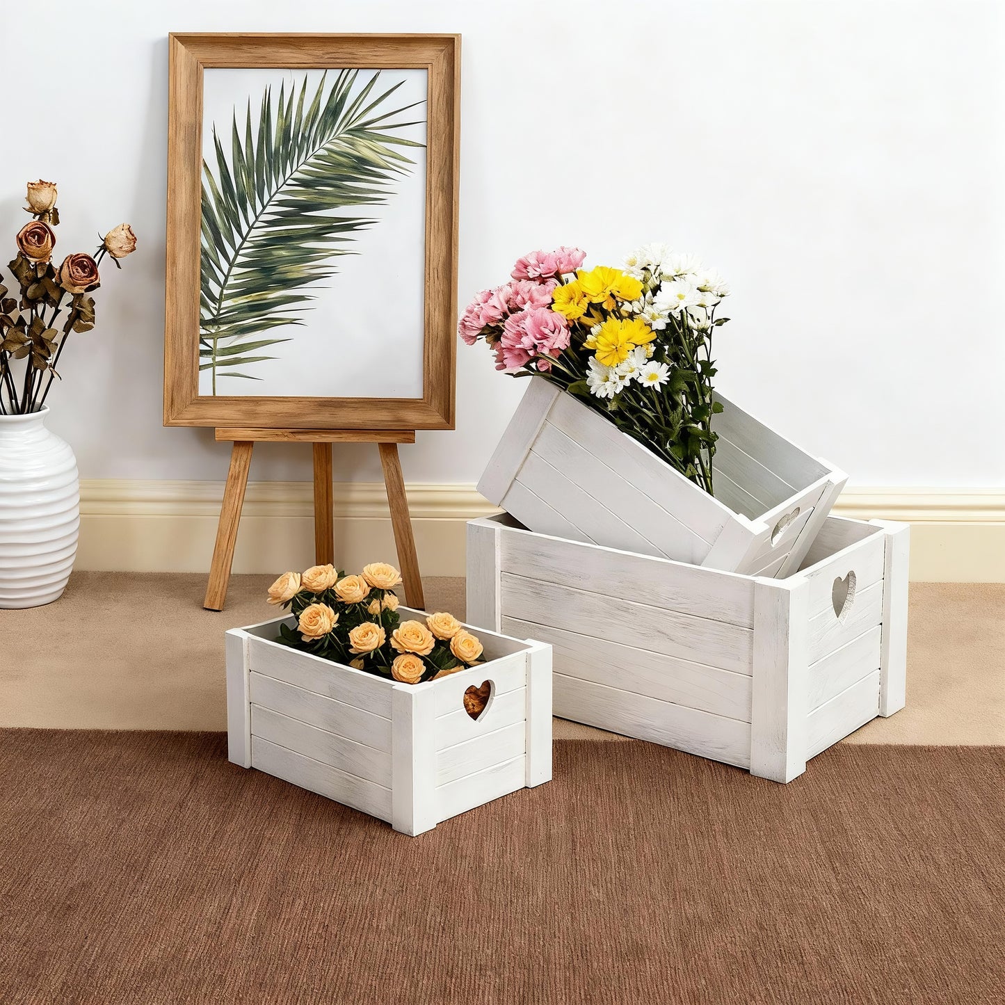 Grey Heart Cut-out Wooden Crate - 3 Sizes