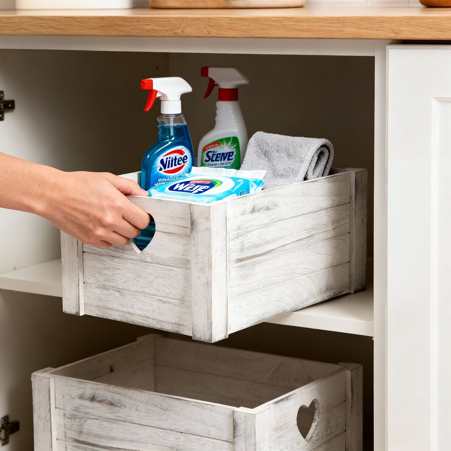 Grey Heart Cut-out Wooden Crate - 3 Sizes