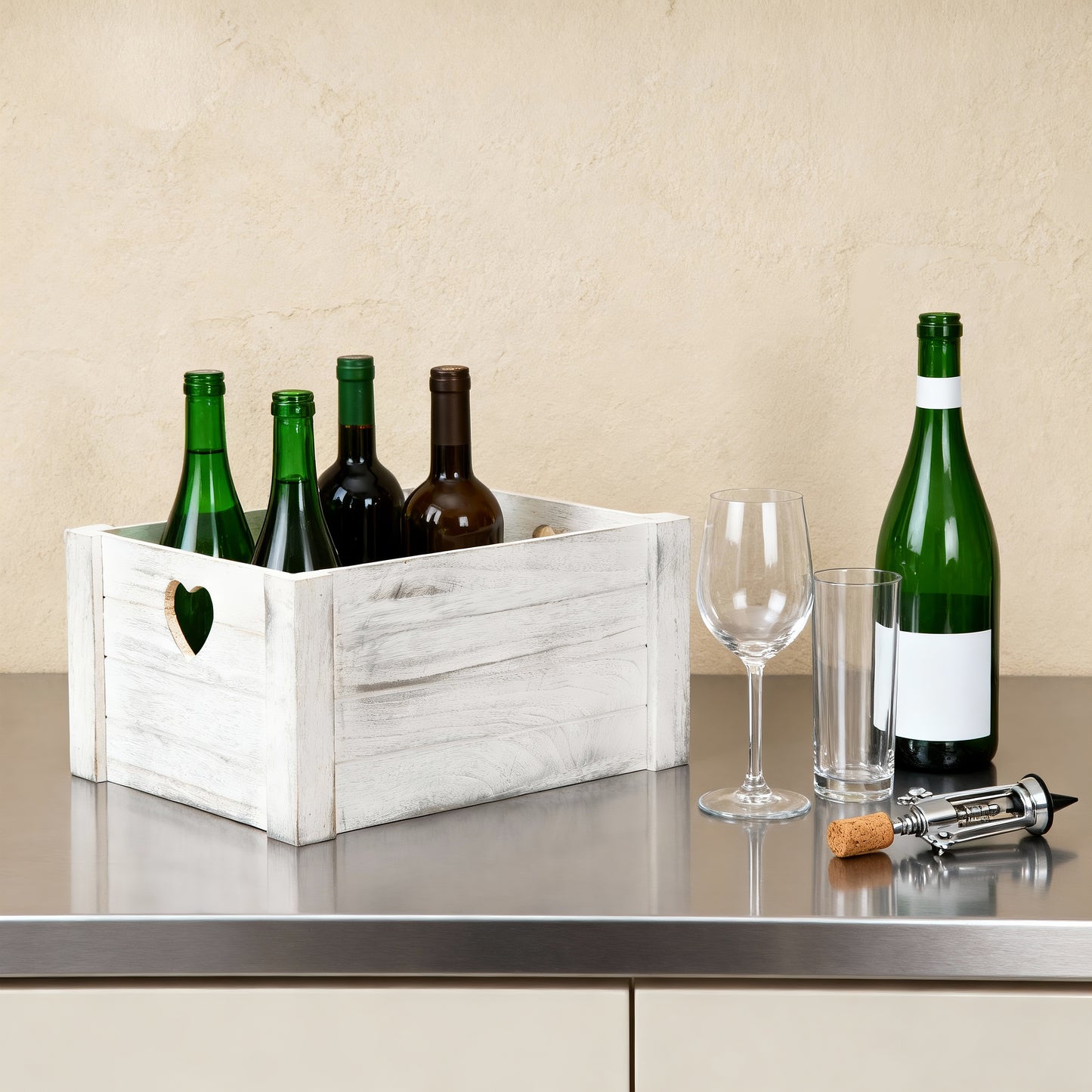 Grey Heart Cut-out Wooden Crate - 3 Sizes