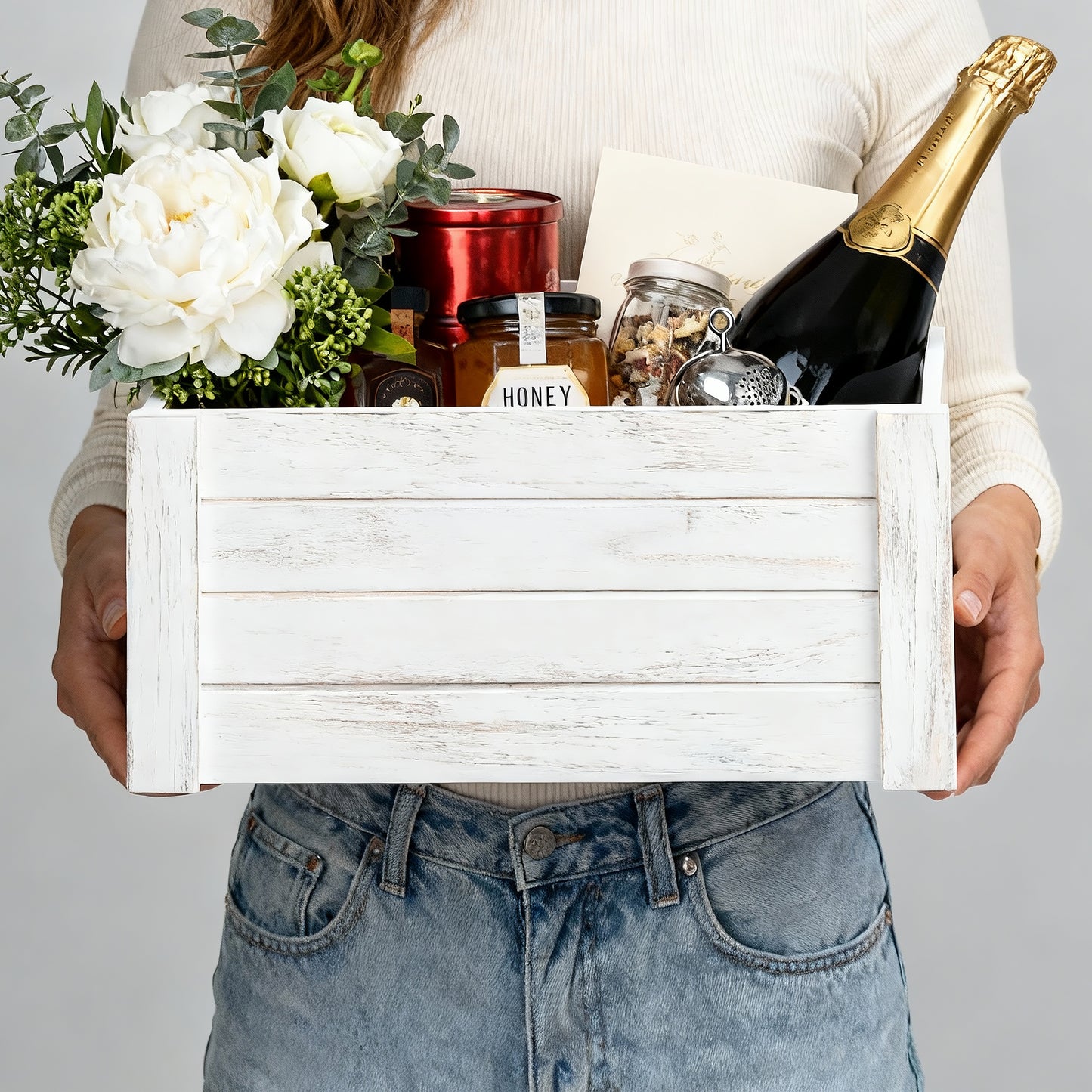 Grey Oval Cut-out Wooden Crate - 3 Sizes